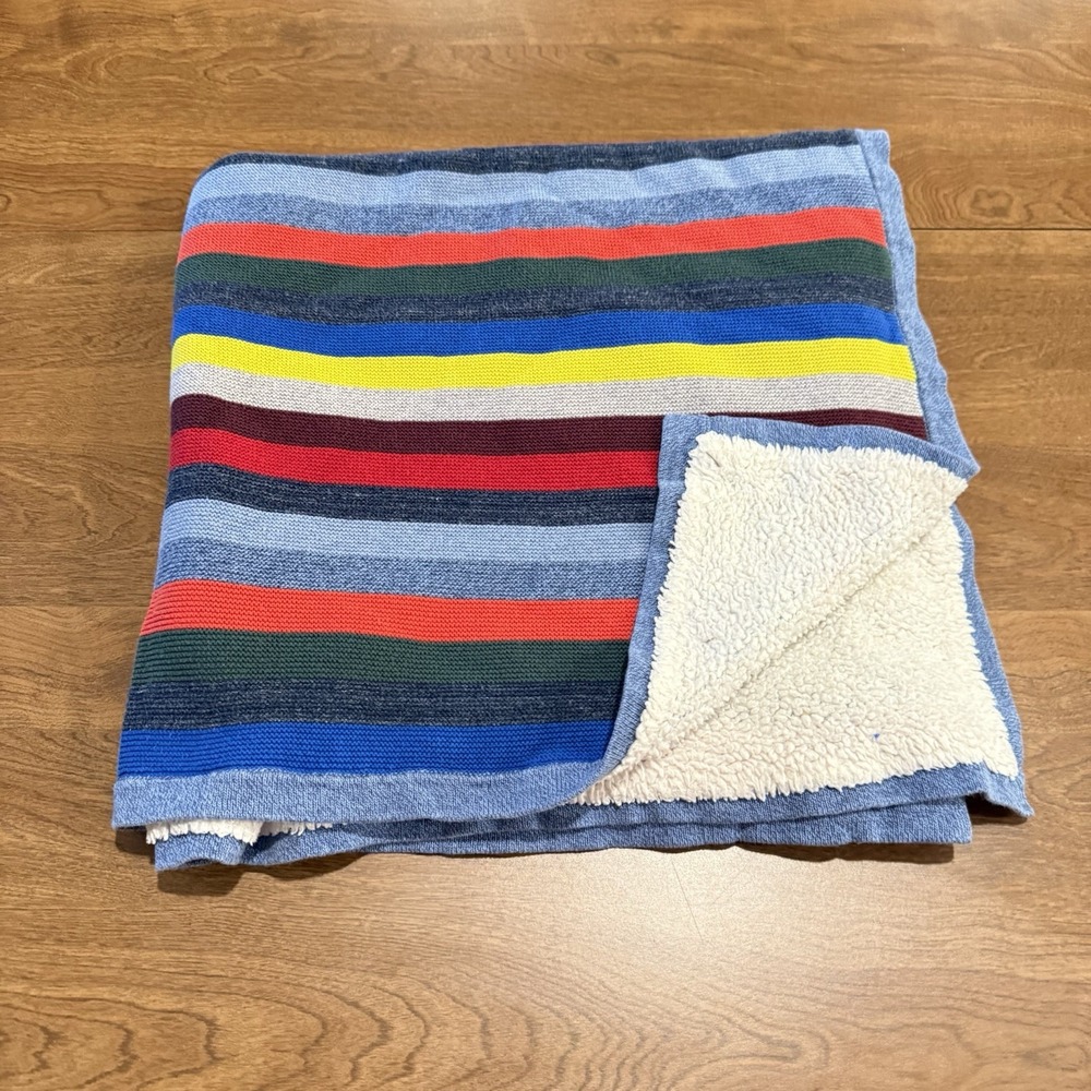 Baby Gap Striped Knit Baby Blanket Sherpa Blue Red Yellow Holiday 2017 34x32